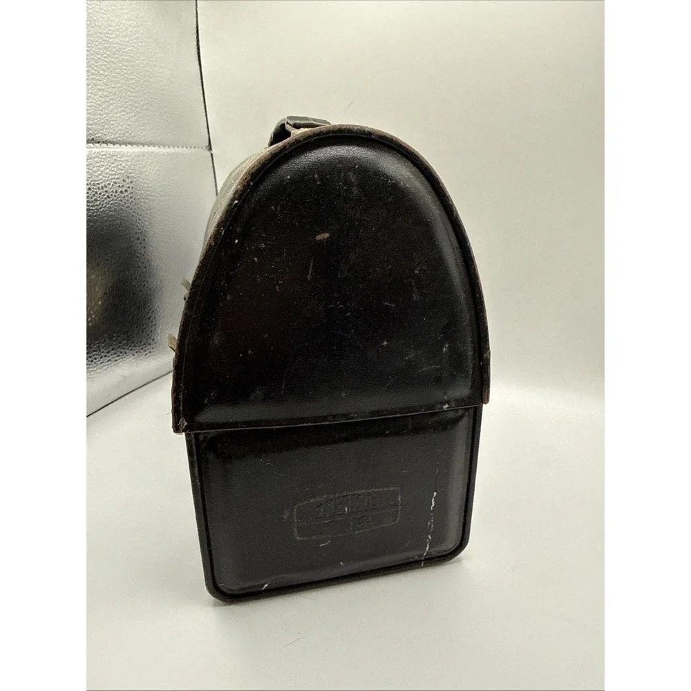 Vtg MCM Thermos black metal dome lunch box handle Industrial V Victory 60s Retro